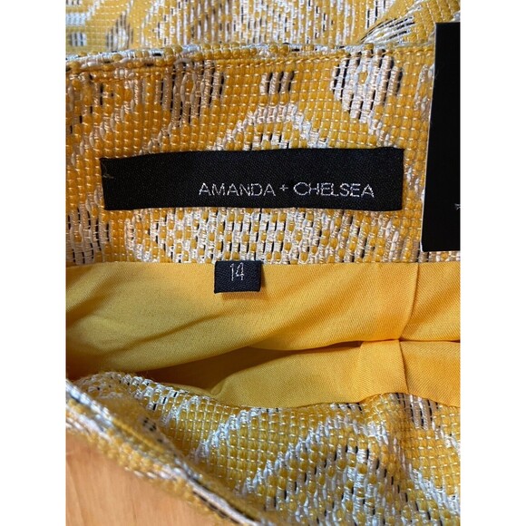 Amanda Chelsea Womens SZ 14 A-Line Skirt NWT Yellow Chevron Brocade Career Zips - Picture 5 of 11